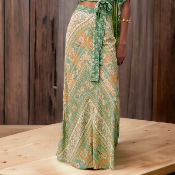 Spell x Free People Madame Peacock XS 0/2 Green Blue Floral Geometric Maxi - Picture 1 of 9
